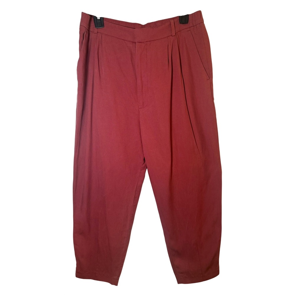 ZARA Womens Terracotta Red Pleated Tapered Highโ Waist Trousers Sz L US L MEX 30